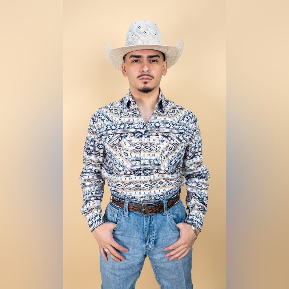 Panhandle Slim Long Sleeve Walker Aztec Pearl Snap Size XL men’s Black Tan White